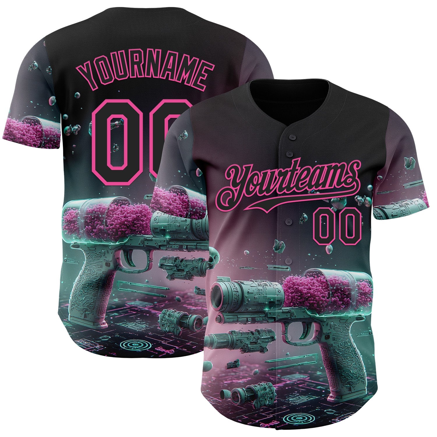 Custom Black-Pink Futurism Cyberpunk E-sports 3D Pattern Design Authentic Baseball Jersey - Main View