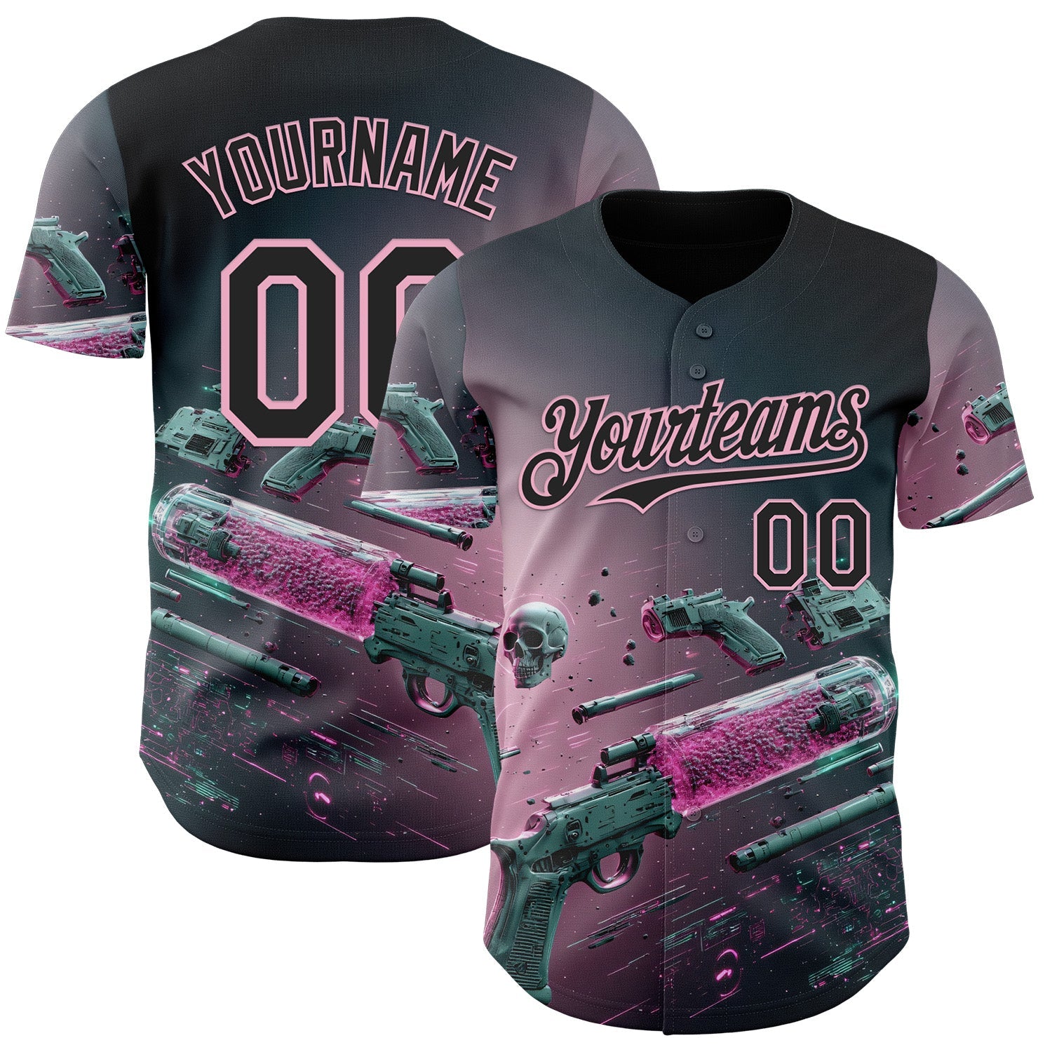 Custom Black-Light Pink Futurism Cyberpunk E-sports 3D Pattern Design Authentic Baseball Jersey - Main View