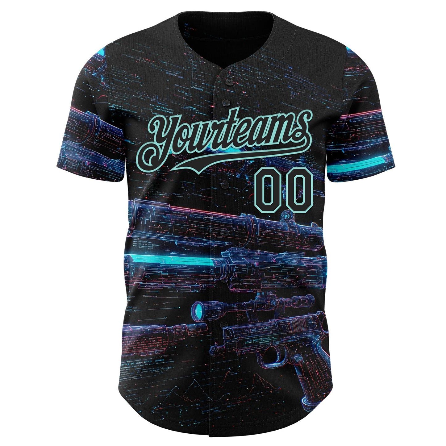 Custom Black-Ice Blue Futurism Cyberpunk E-sports 3D Pattern Design Authentic Baseball Jersey view 2