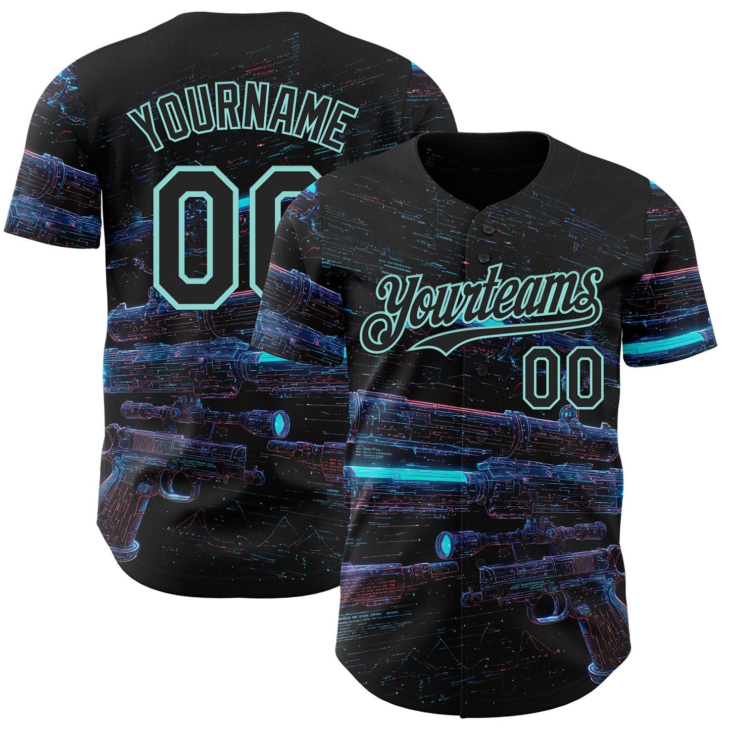 Custom Black-Ice Blue Futurism Cyberpunk E-sports 3D Pattern Design Authentic Baseball Jersey - Main View