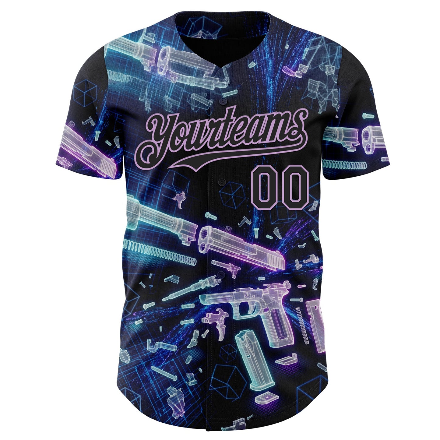 Custom Black-Light Purple Futurism Cyberpunk E-sports 3D Pattern Design Authentic Baseball Jersey view 2