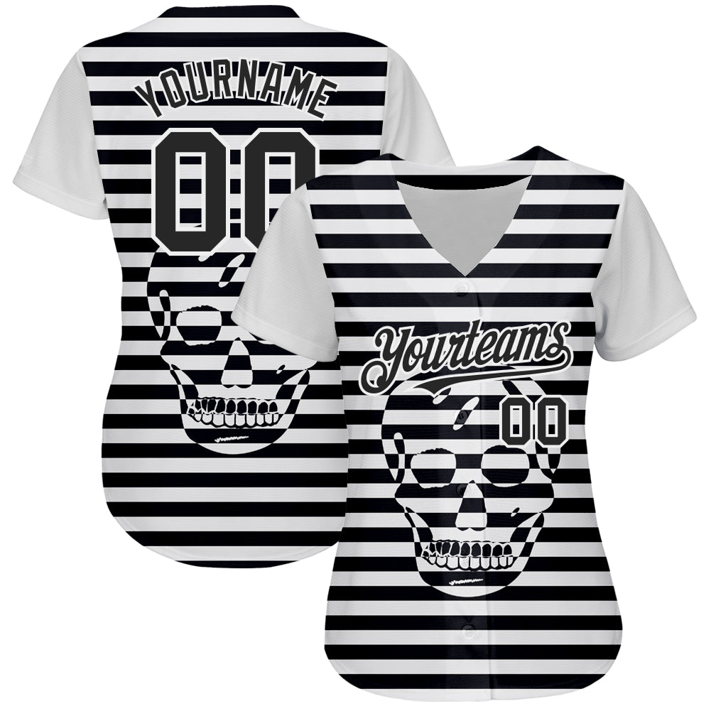 Custom White Black 3D Skull Fashion Authentic Baseball Jersey view 2