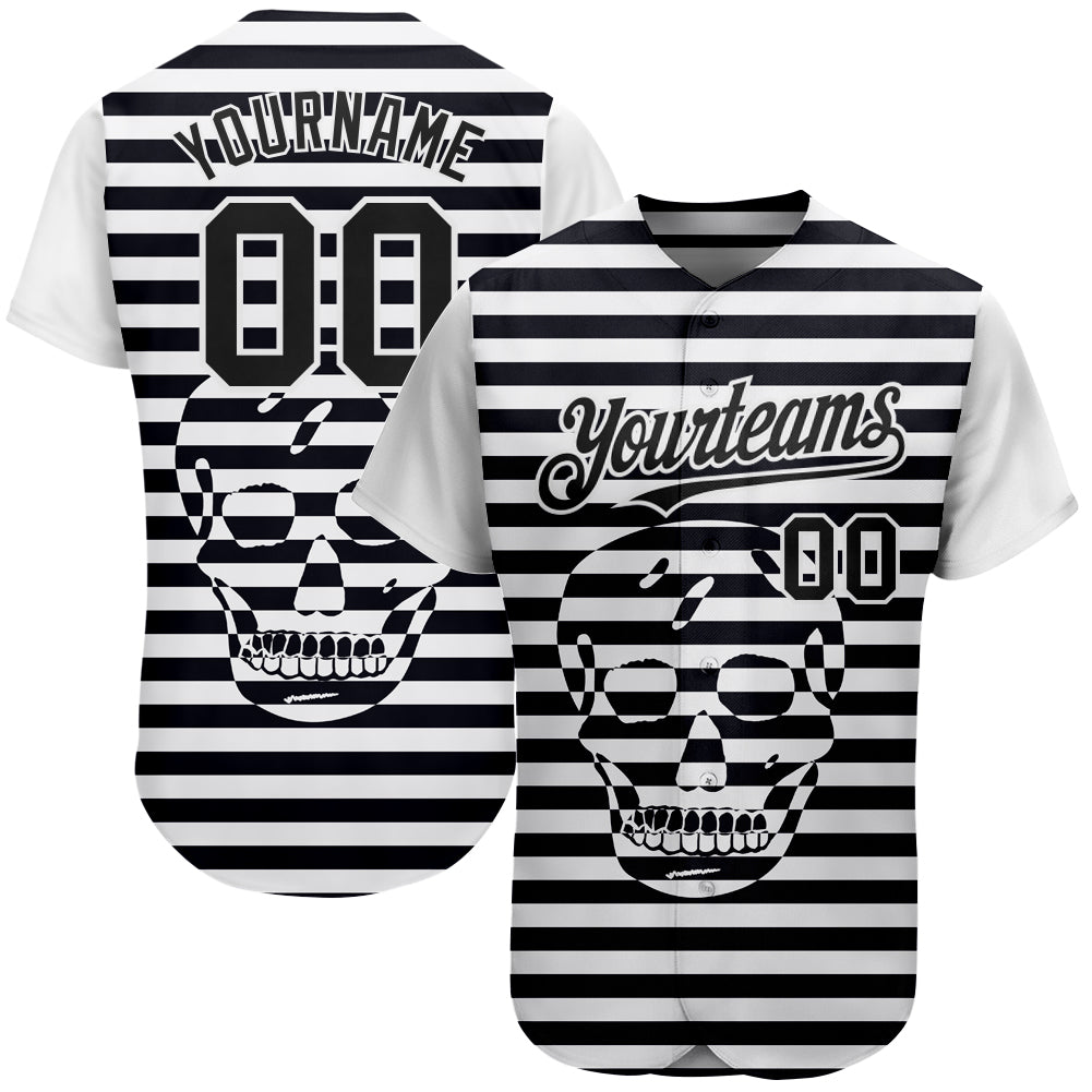 Custom White Black 3D Skull Fashion Authentic Baseball Jersey - Main View