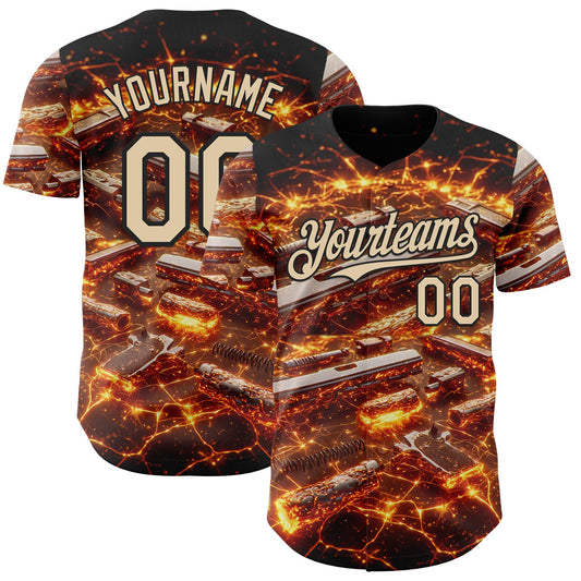 Custom Black-City Cream Futurism Cyberpunk Tech E-sports 3D Pattern Design Authentic Baseball Jersey - Main View