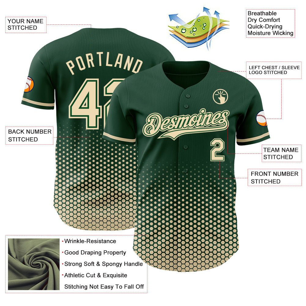 Custom Green-Cream Geometric Hexagonal Dot Gradient Authentic Baseball Jersey view 3