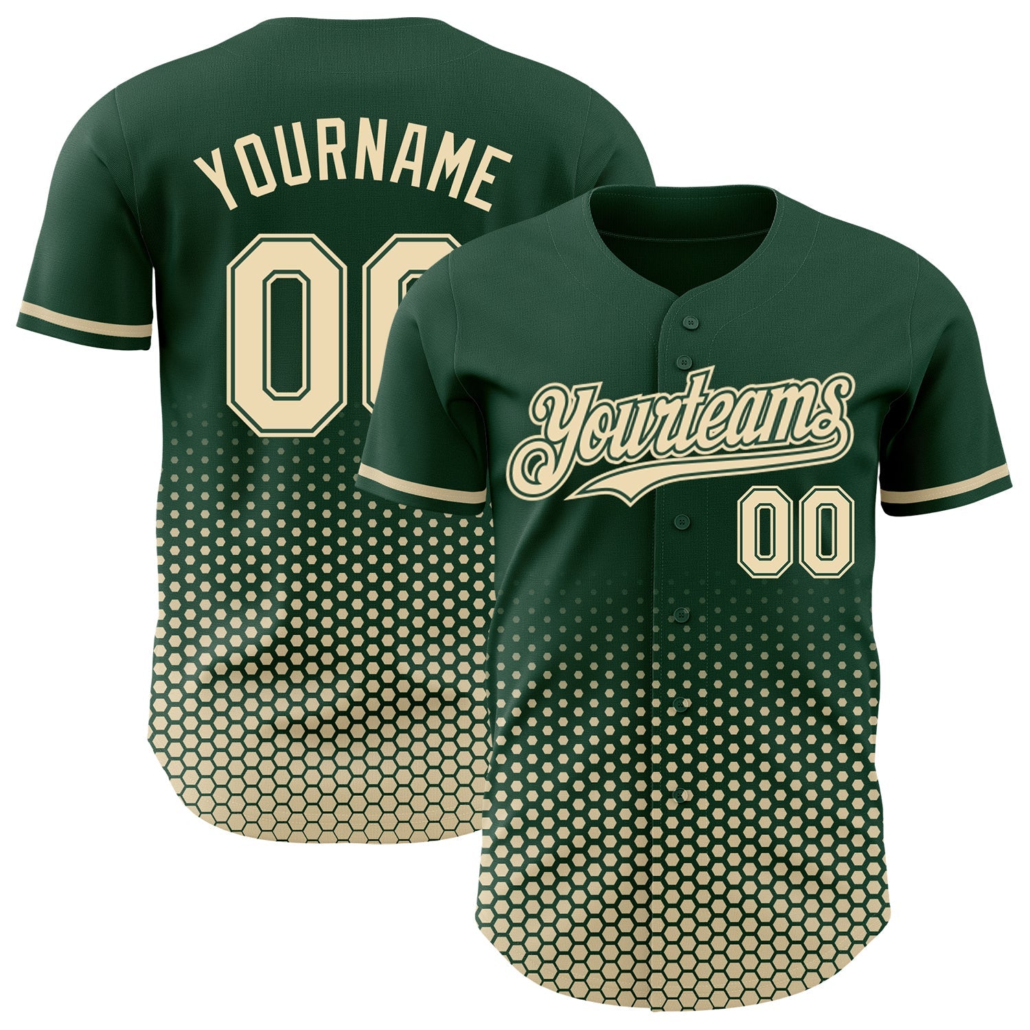 Custom Green-Cream Geometric Hexagonal Dot Gradient Authentic Baseball Jersey - Main View