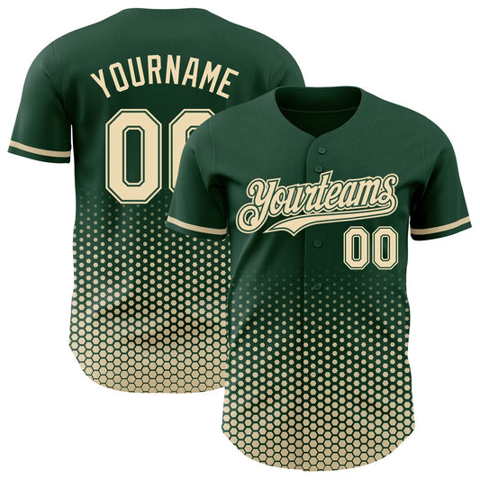 Custom Green-Cream Geometric Hexagonal Dot Gradient Authentic Baseball Jersey - Main View