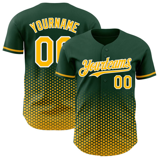 Custom Green Gold-White Geometric Hexagonal Dot Gradient Authentic Baseball Jersey - Main View