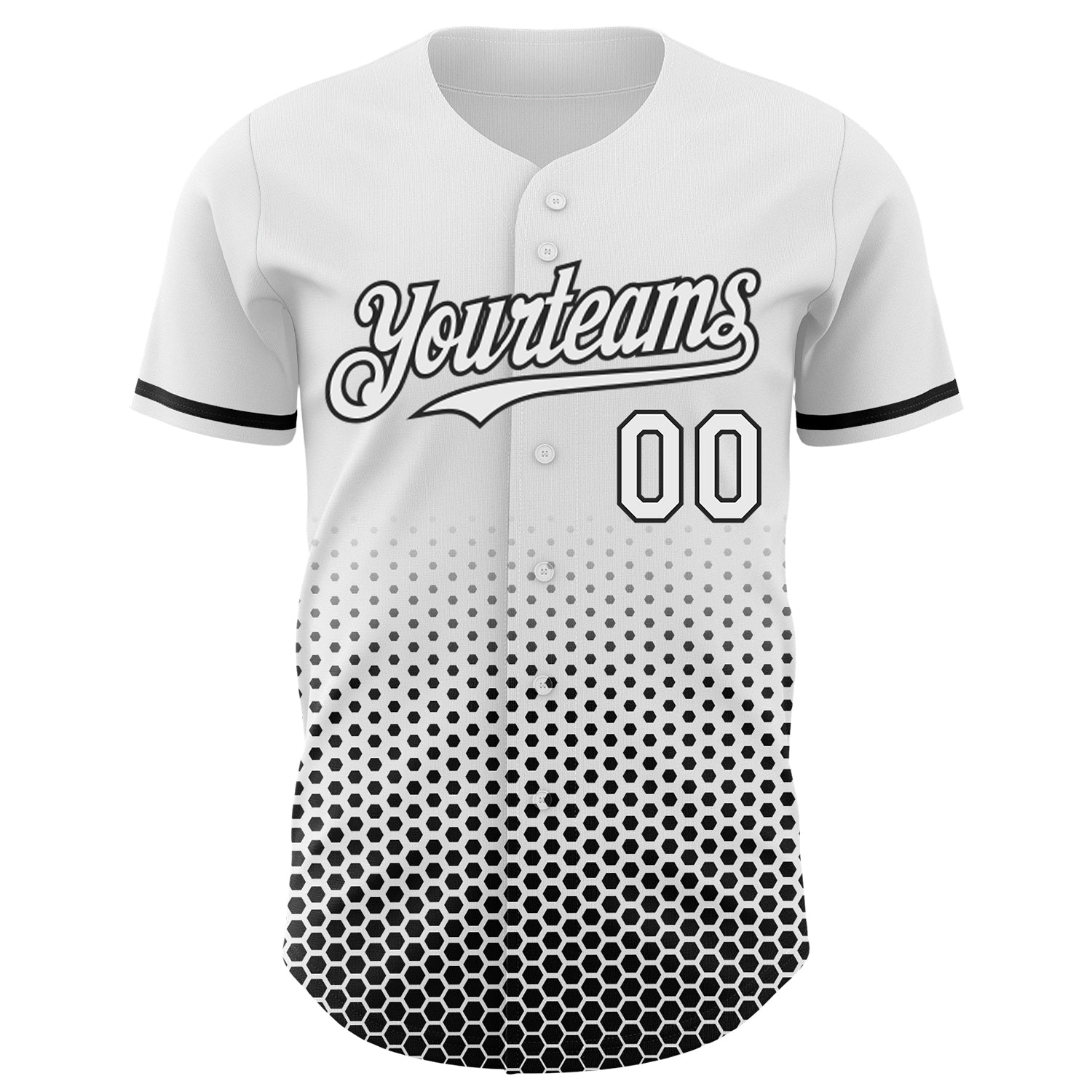 Custom White-Black Geometric Hexagonal Dot Gradient Authentic Baseball Jersey view 2