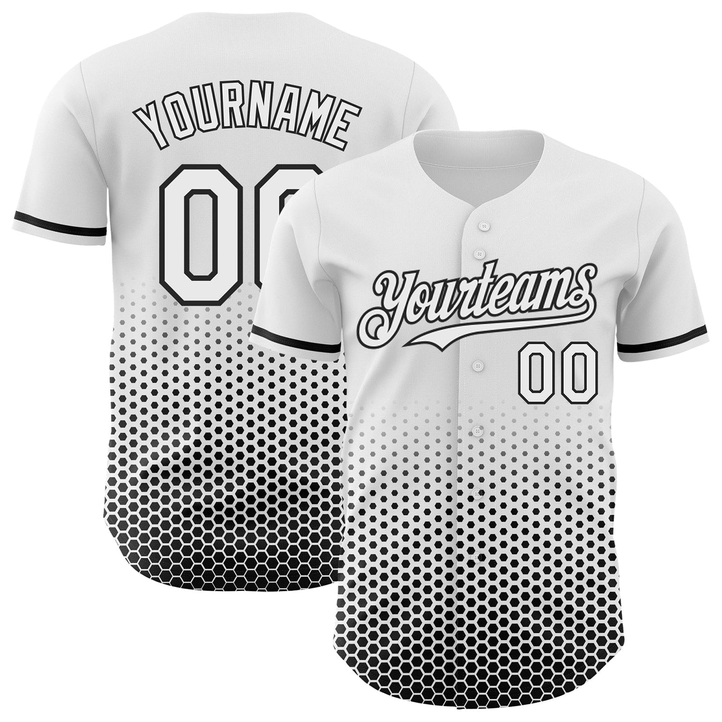 Custom White-Black Geometric Hexagonal Dot Gradient Authentic Baseball Jersey - Main View