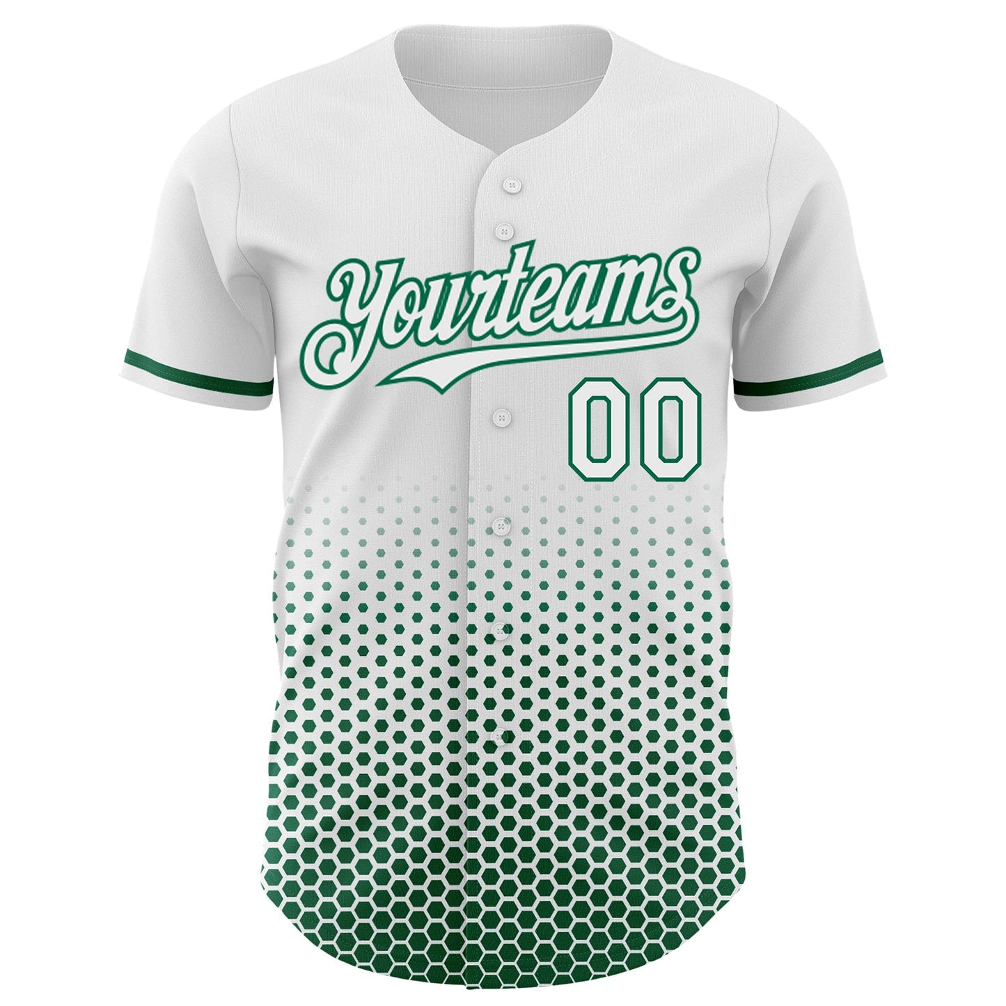 Custom White-Kelly Green Geometric Hexagonal Dot Gradient Authentic Baseball Jersey view 2