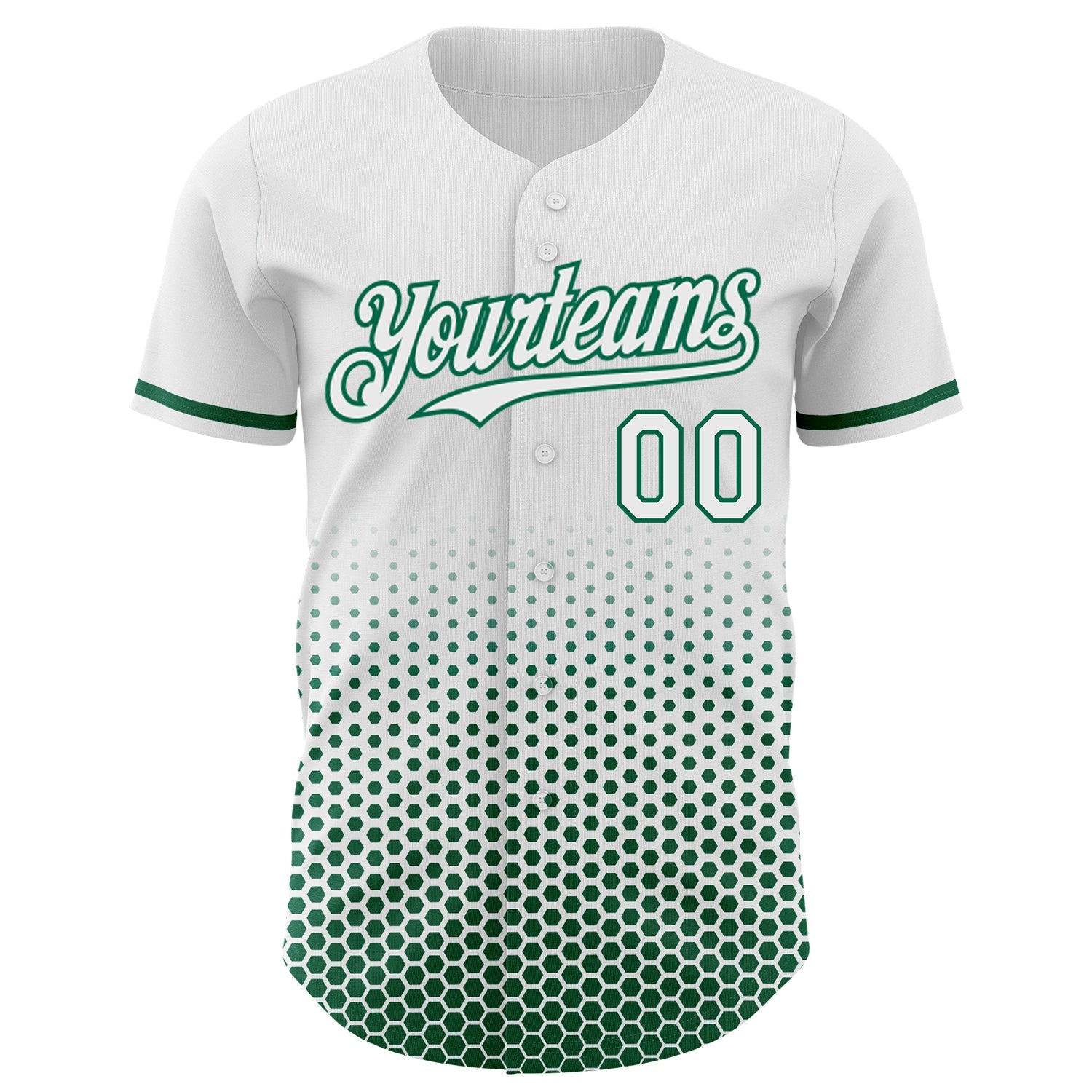 Custom White-Kelly Green Geometric Hexagonal Dot Gradient Authentic Baseball Jersey view 2