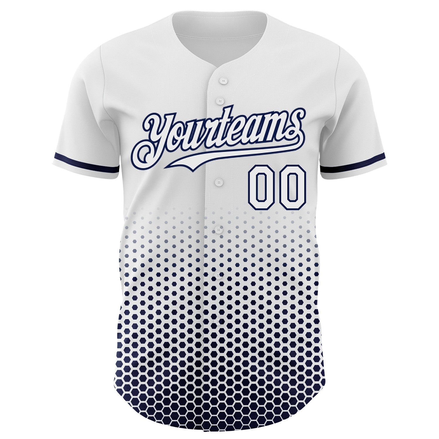 Custom White-Navy Geometric Hexagonal Dot Gradient Authentic Baseball Jersey view 2