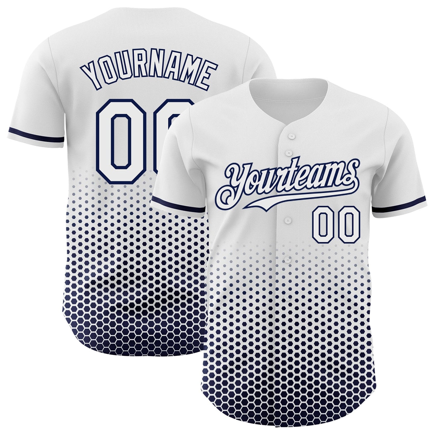 Custom White-Navy Geometric Hexagonal Dot Gradient Authentic Baseball Jersey - Main View