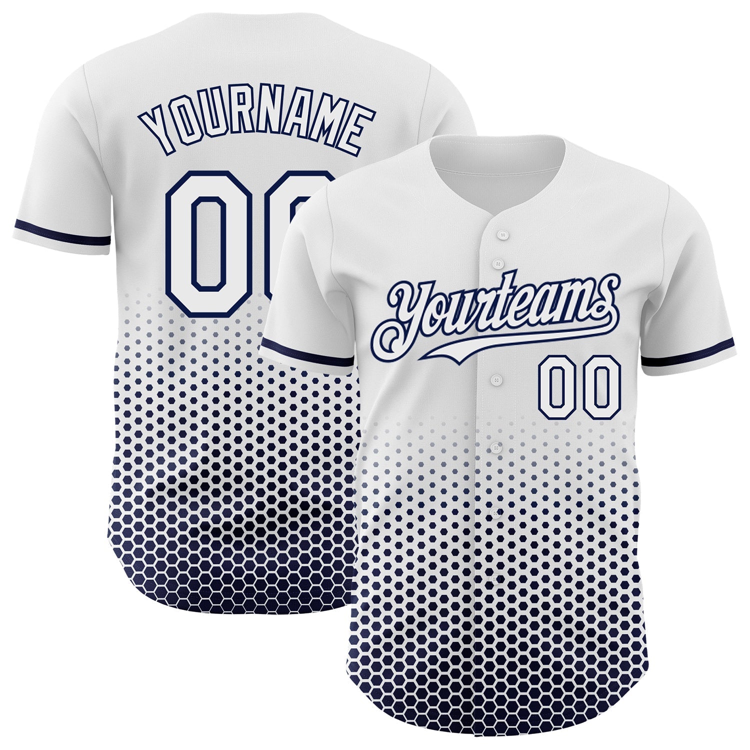 Custom White-Navy Geometric Hexagonal Dot Gradient Authentic Baseball Jersey - Main View