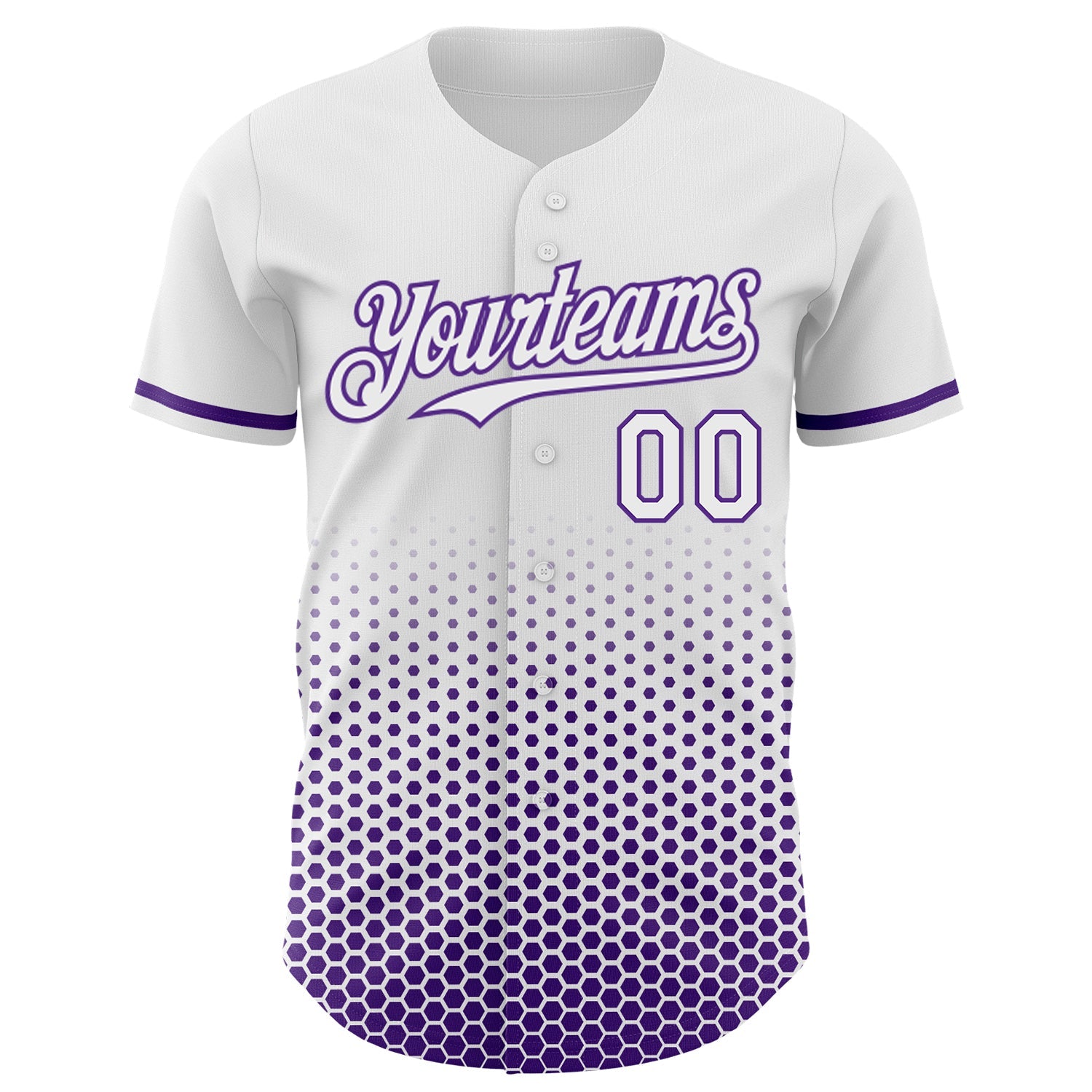 Custom White-Purple Geometric Hexagonal Dot Gradient Authentic Baseball Jersey view 2