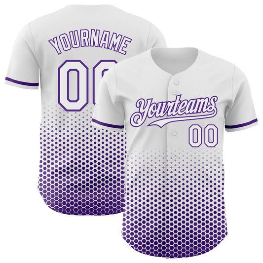 Custom White-Purple Geometric Hexagonal Dot Gradient Authentic Baseball Jersey - Main View