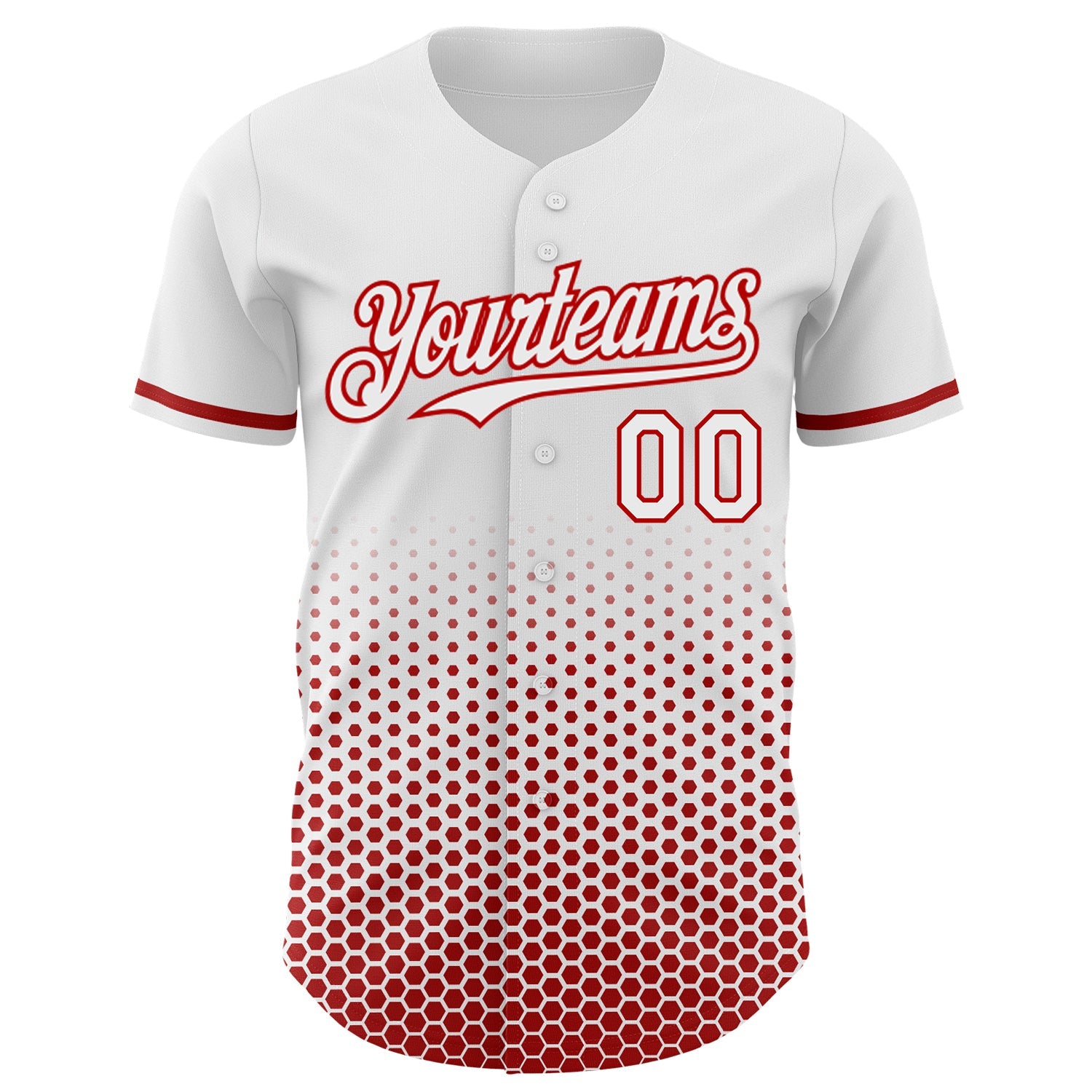 Custom White-Red Geometric Hexagonal Dot Gradient Authentic Baseball Jersey view 2