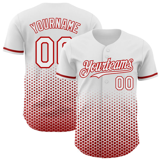 Custom White-Red Geometric Hexagonal Dot Gradient Authentic Baseball Jersey - Main View