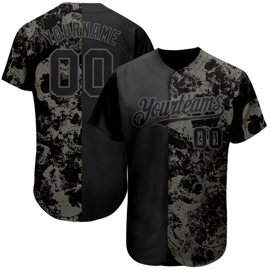 Custom Black Steel Gray 3D Skull Fashion Authentic Baseball Jersey - Main View