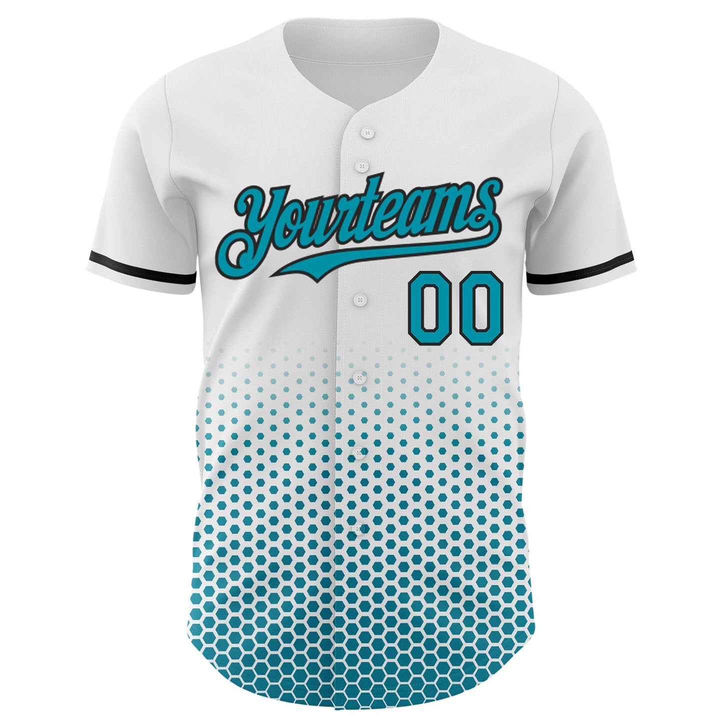Custom White Teal-Black Geometric Hexagonal Dot Gradient Authentic Baseball Jersey view 2