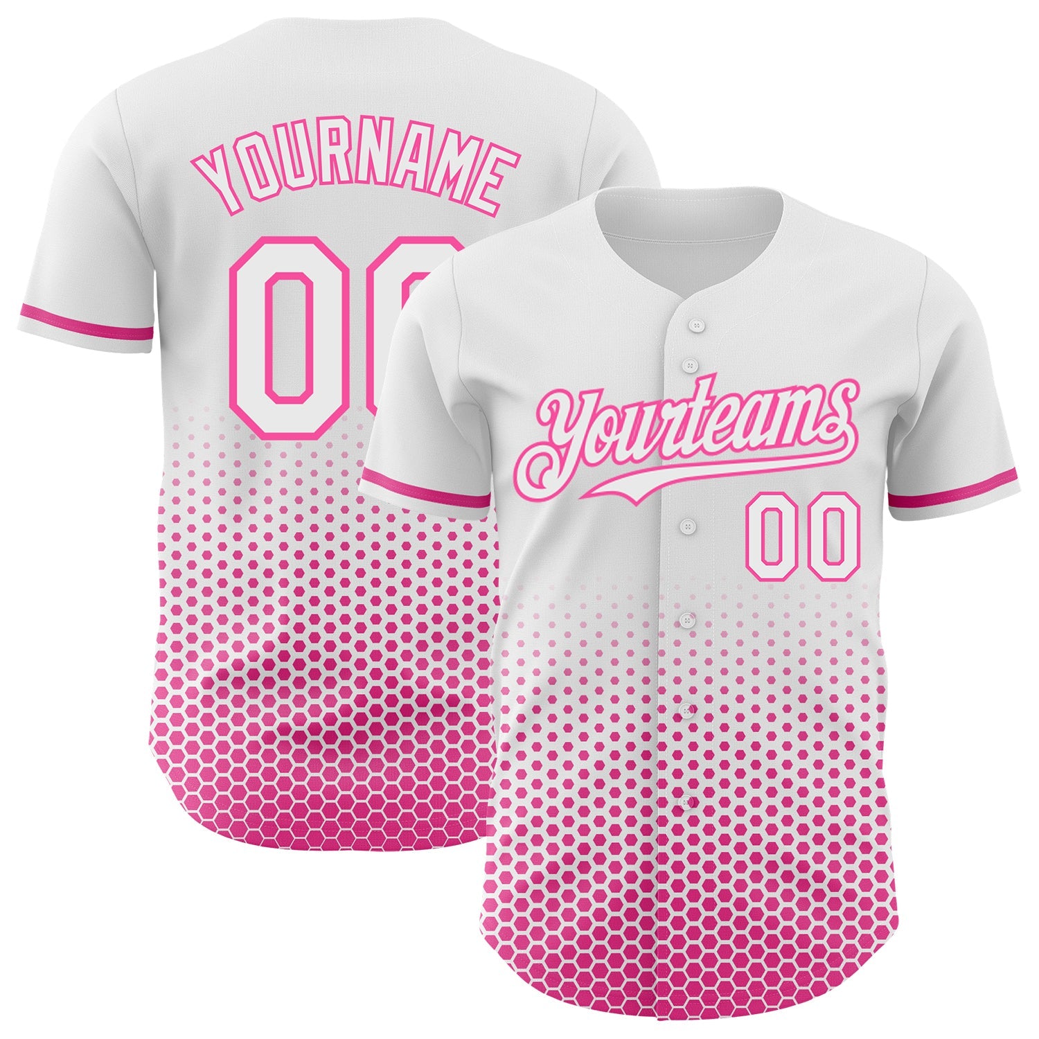 Custom White-Pink Geometric Hexagonal Dot Gradient Authentic Baseball Jersey - Main View