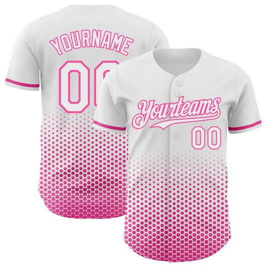 Custom White-Pink Geometric Hexagonal Dot Gradient Authentic Baseball Jersey - Main View