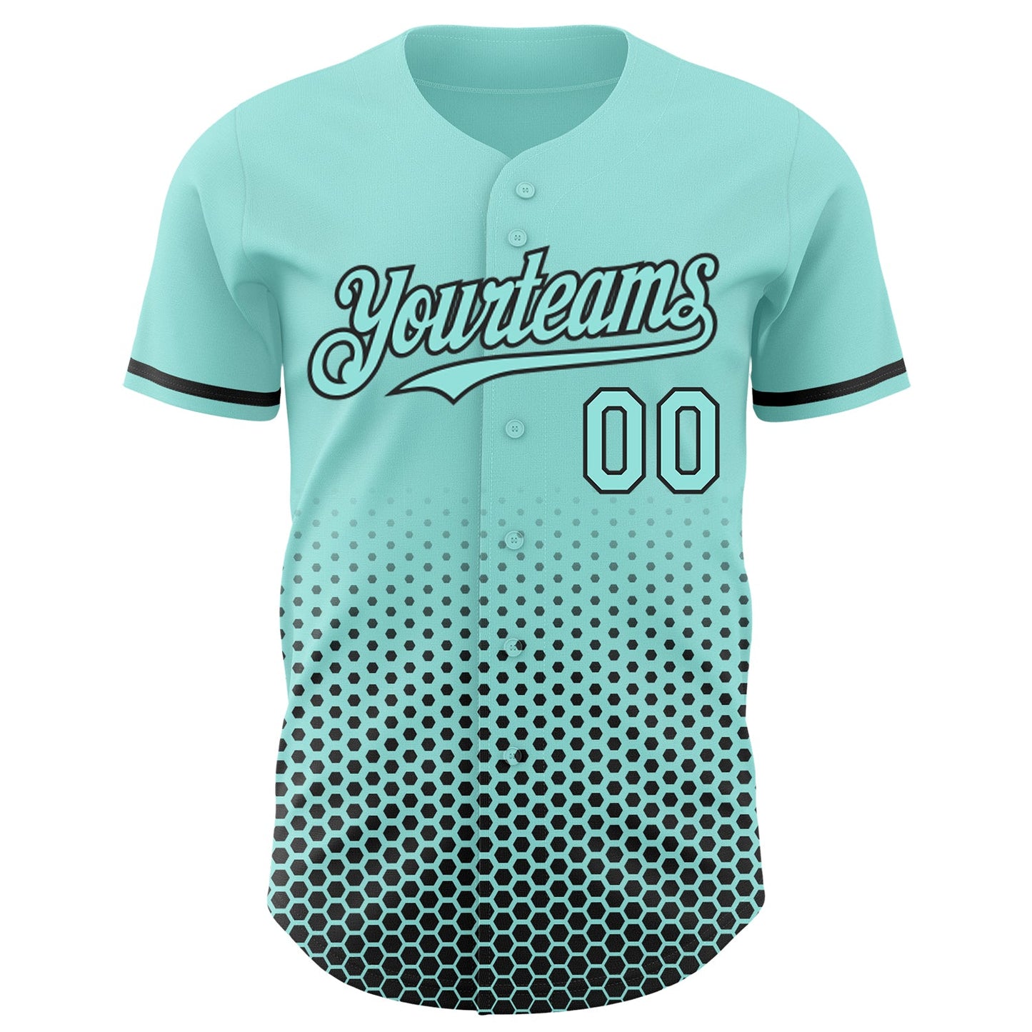 Custom Ice Blue-Black Geometric Hexagonal Dot Gradient Authentic Baseball Jersey view 2