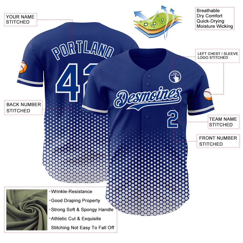 Custom Royal-White Geometric Hexagonal Dot Gradient Authentic Baseball Jersey view 3