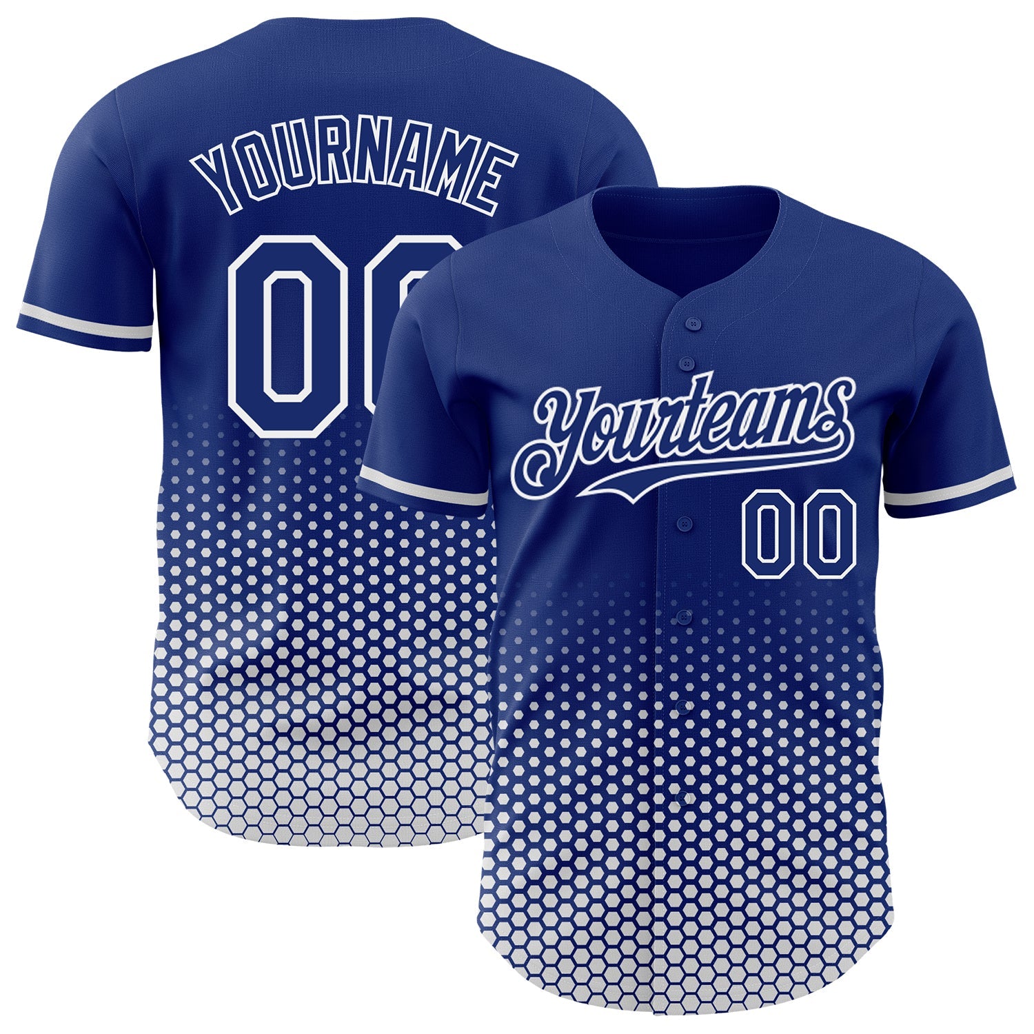 Custom Royal-White Geometric Hexagonal Dot Gradient Authentic Baseball Jersey - Main View