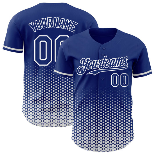 Custom Royal-White Geometric Hexagonal Dot Gradient Authentic Baseball Jersey - Main View