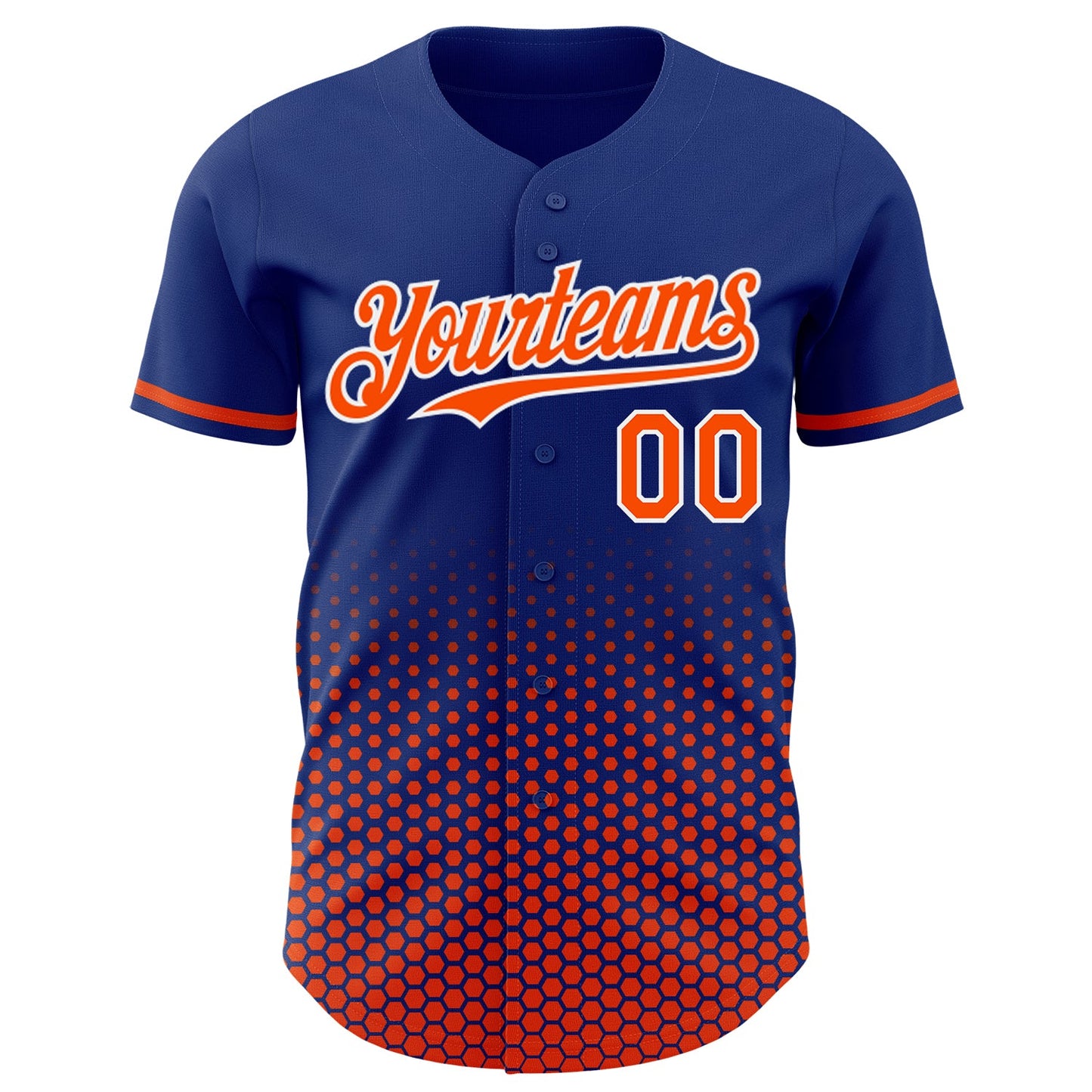 Custom Royal Orange-White Geometric Hexagonal Dot Gradient Authentic Baseball Jersey view 2