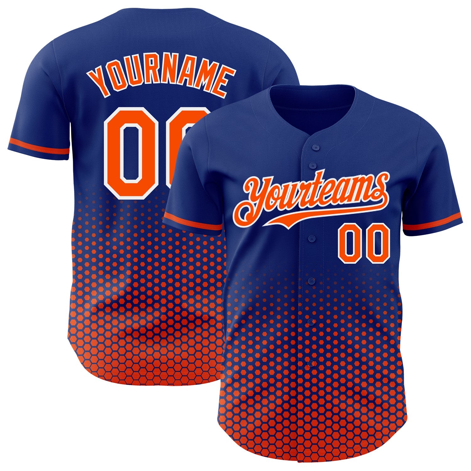 Custom Royal Orange-White Geometric Hexagonal Dot Gradient Authentic Baseball Jersey - Main View