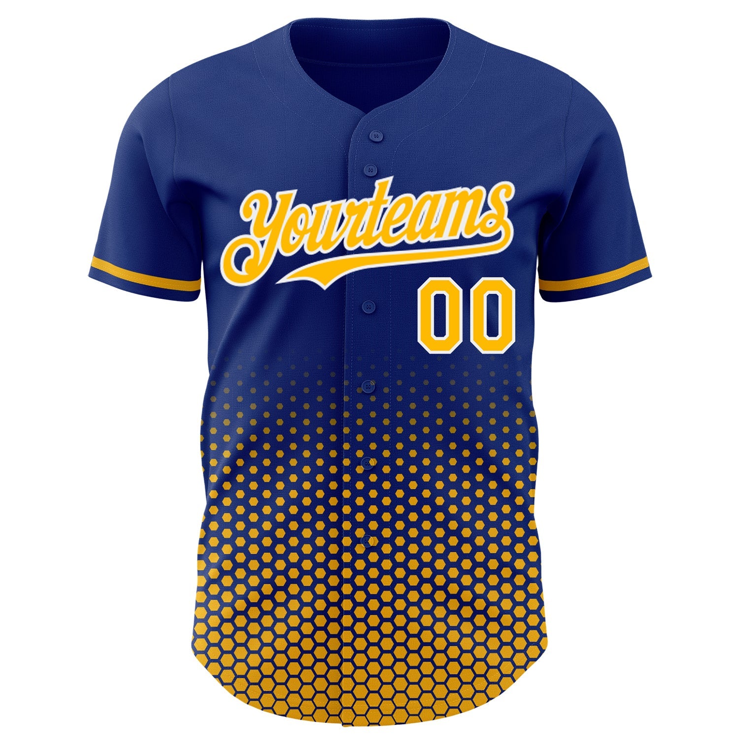 Custom Royal Gold-White Geometric Hexagonal Dot Gradient Authentic Baseball Jersey view 2