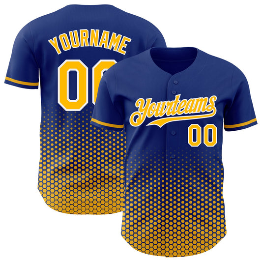 Custom Royal Gold-White Geometric Hexagonal Dot Gradient Authentic Baseball Jersey - Main View