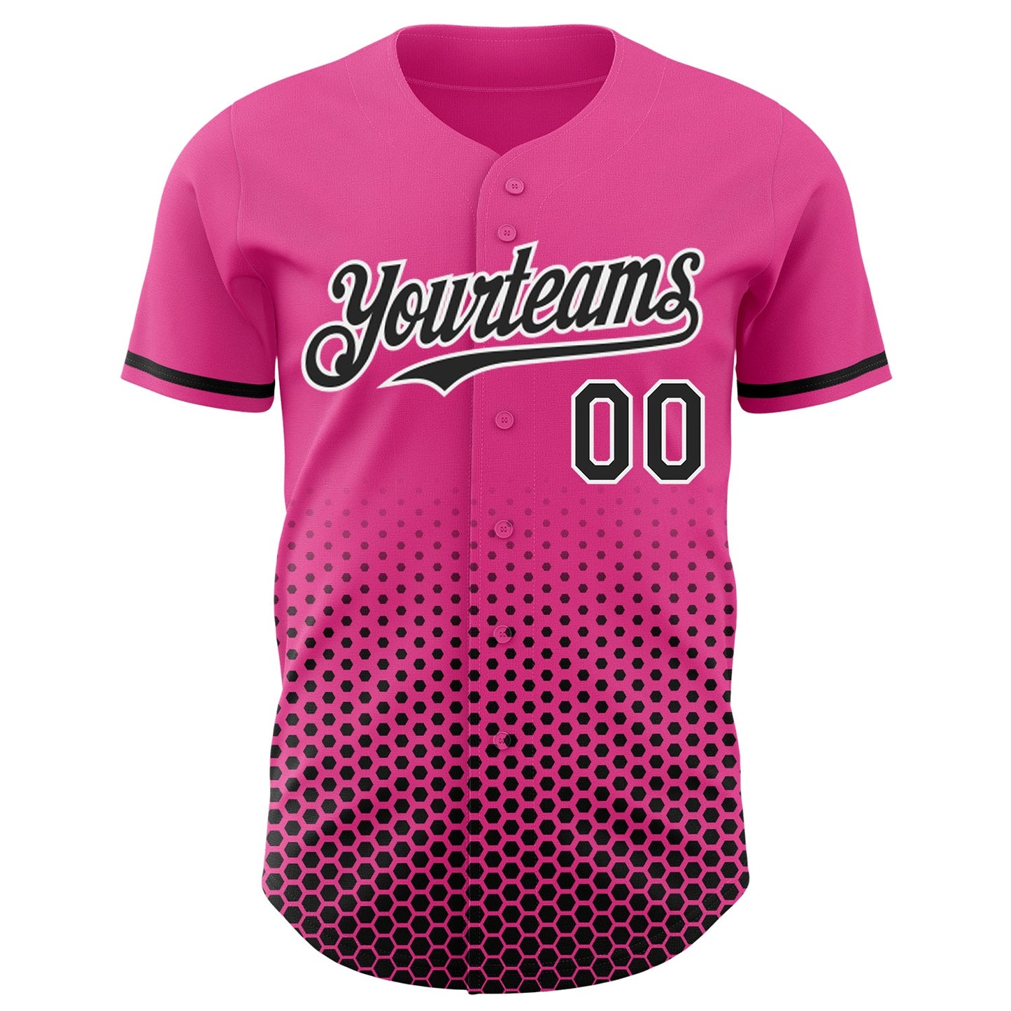 Custom Pink Black-White Geometric Hexagonal Dot Gradient Authentic Baseball Jersey view 2