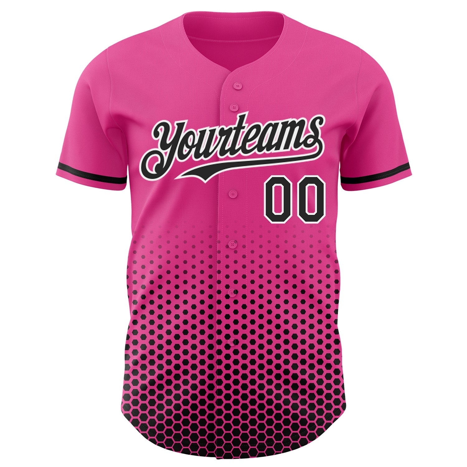 Custom Pink Black-White Geometric Hexagonal Dot Gradient Authentic Baseball Jersey view 2