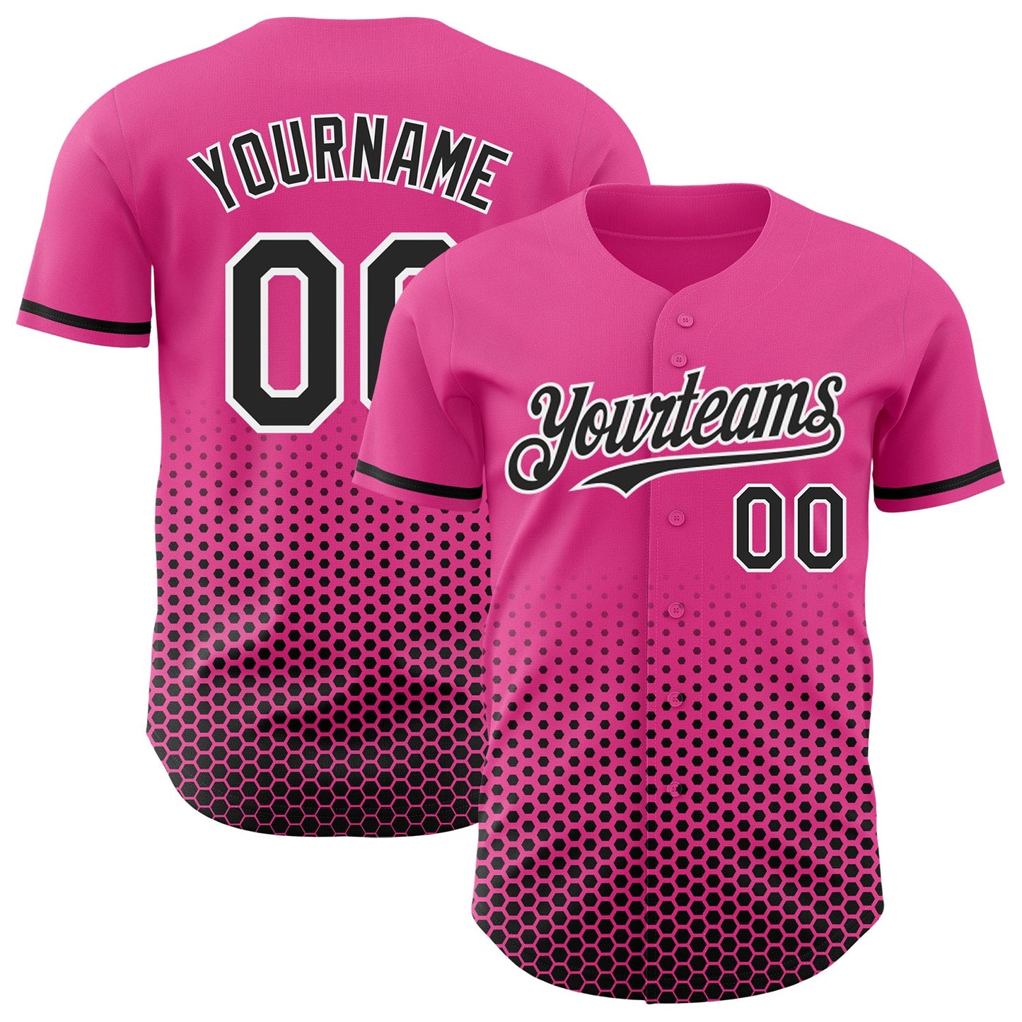Custom Pink Black-White Geometric Hexagonal Dot Gradient Authentic Baseball Jersey - Main View