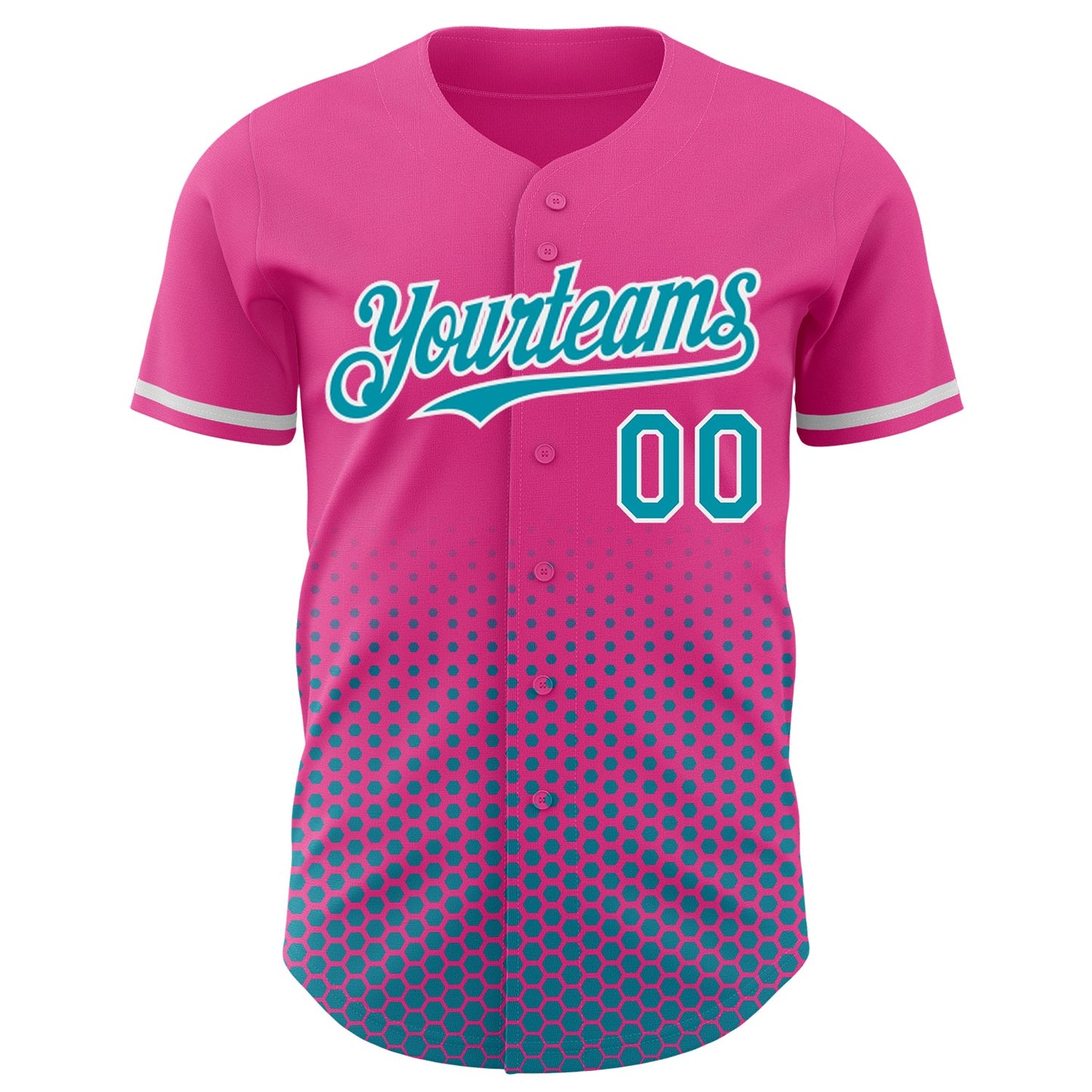 Custom Pink Teal-White Geometric Hexagonal Dot Gradient Authentic Baseball Jersey view 2