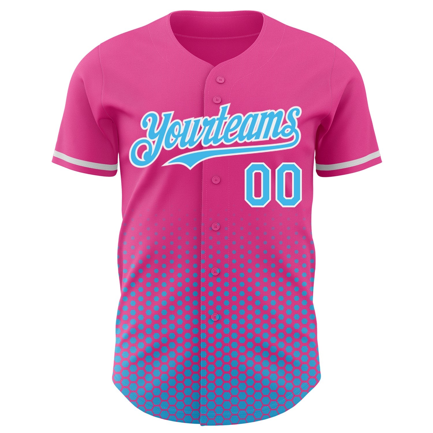 Custom Pink Sky Blue-White Geometric Hexagonal Dot Gradient Authentic Baseball Jersey view 2