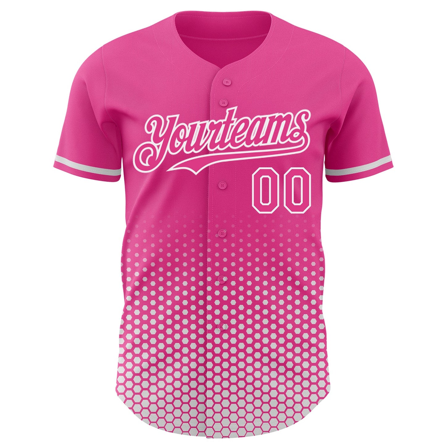 Custom Pink-White Geometric Hexagonal Dot Gradient Authentic Baseball Jersey view 2