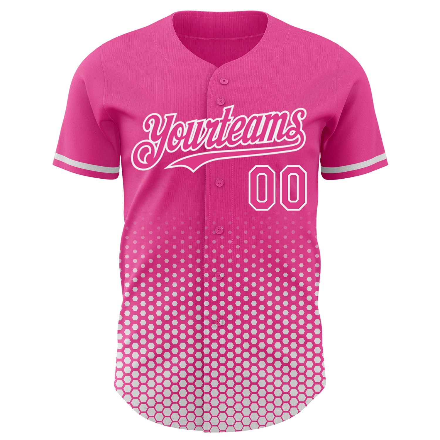 Custom Pink-White Geometric Hexagonal Dot Gradient Authentic Baseball Jersey view 2