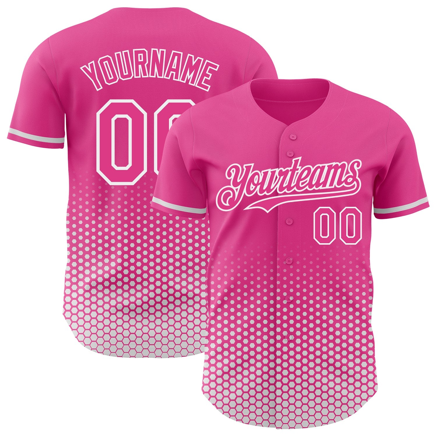 Custom Pink-White Geometric Hexagonal Dot Gradient Authentic Baseball Jersey - Main View