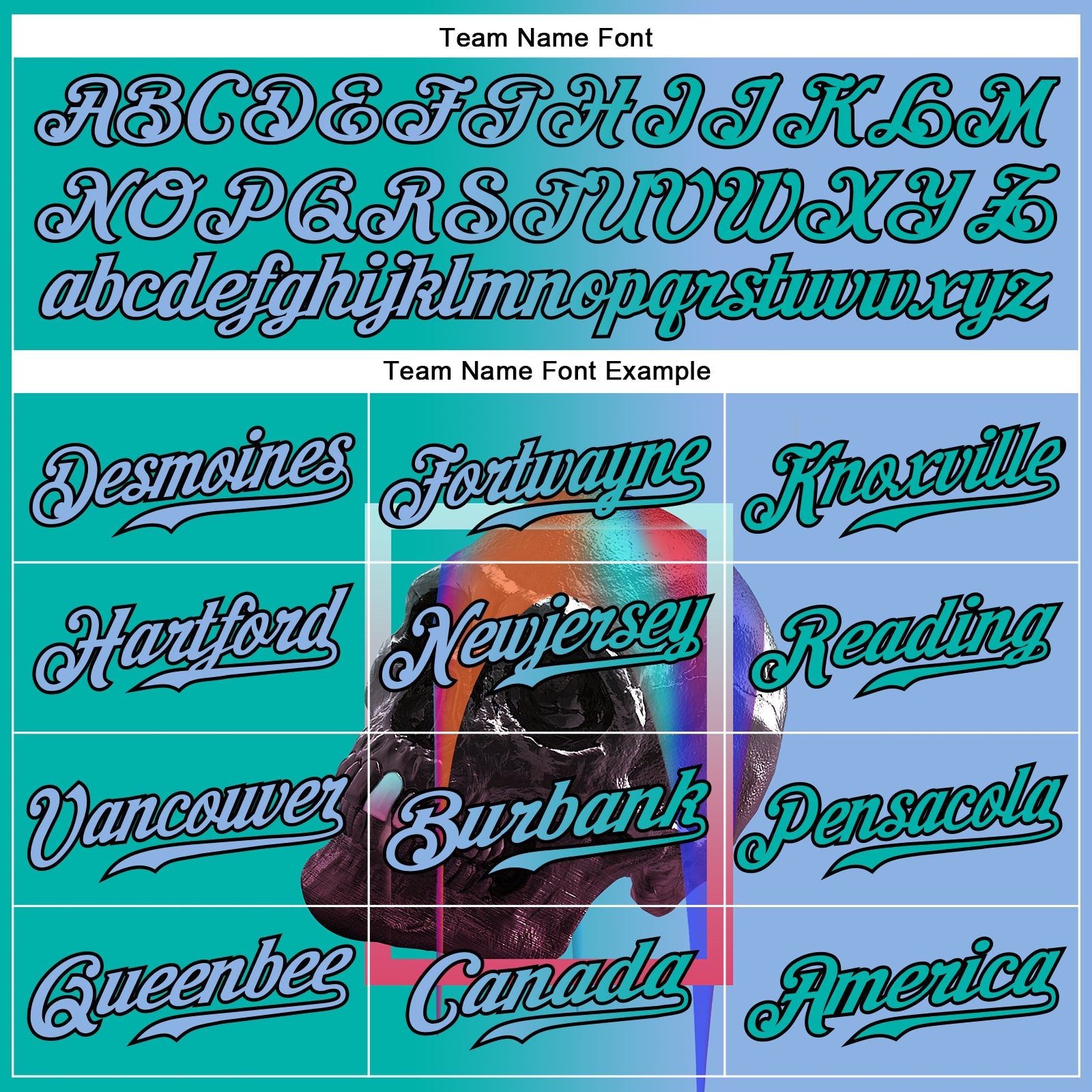 Custom Light Blue Aqua-Black 3D Skull Gradient Fashion Authentic Baseball Jersey view 4