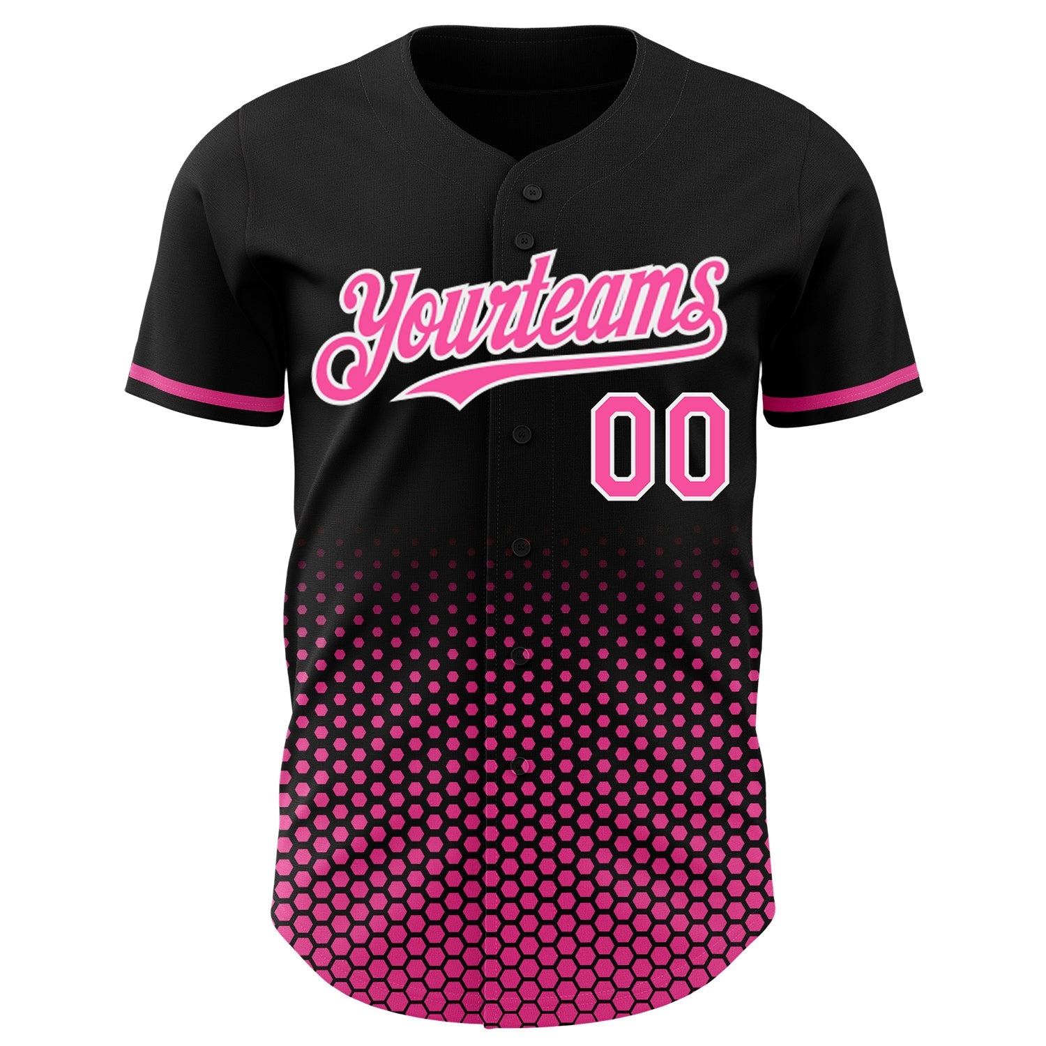 Custom Black Pink-White Geometric Hexagonal Dot Gradient Authentic Baseball Jersey view 2