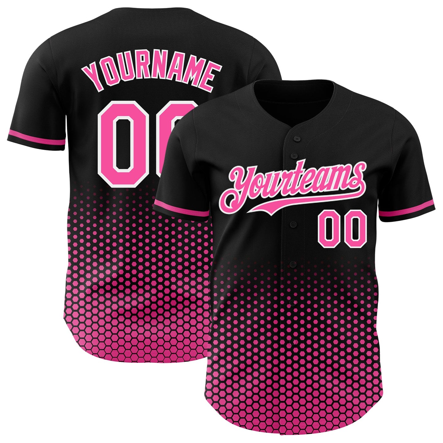 Custom Black Pink-White Geometric Hexagonal Dot Gradient Authentic Baseball Jersey - Main View