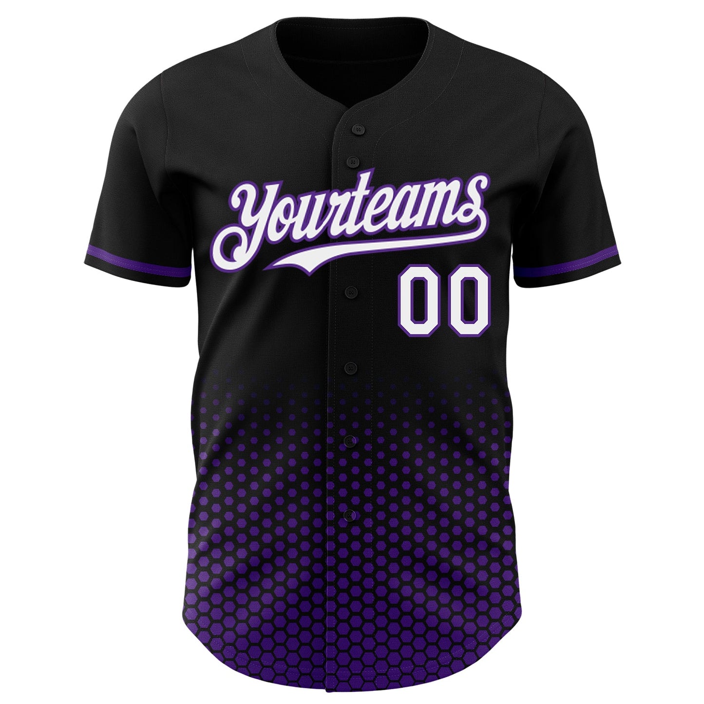 Custom Black White-Purple Geometric Hexagonal Dot Gradient Authentic Baseball Jersey view 2