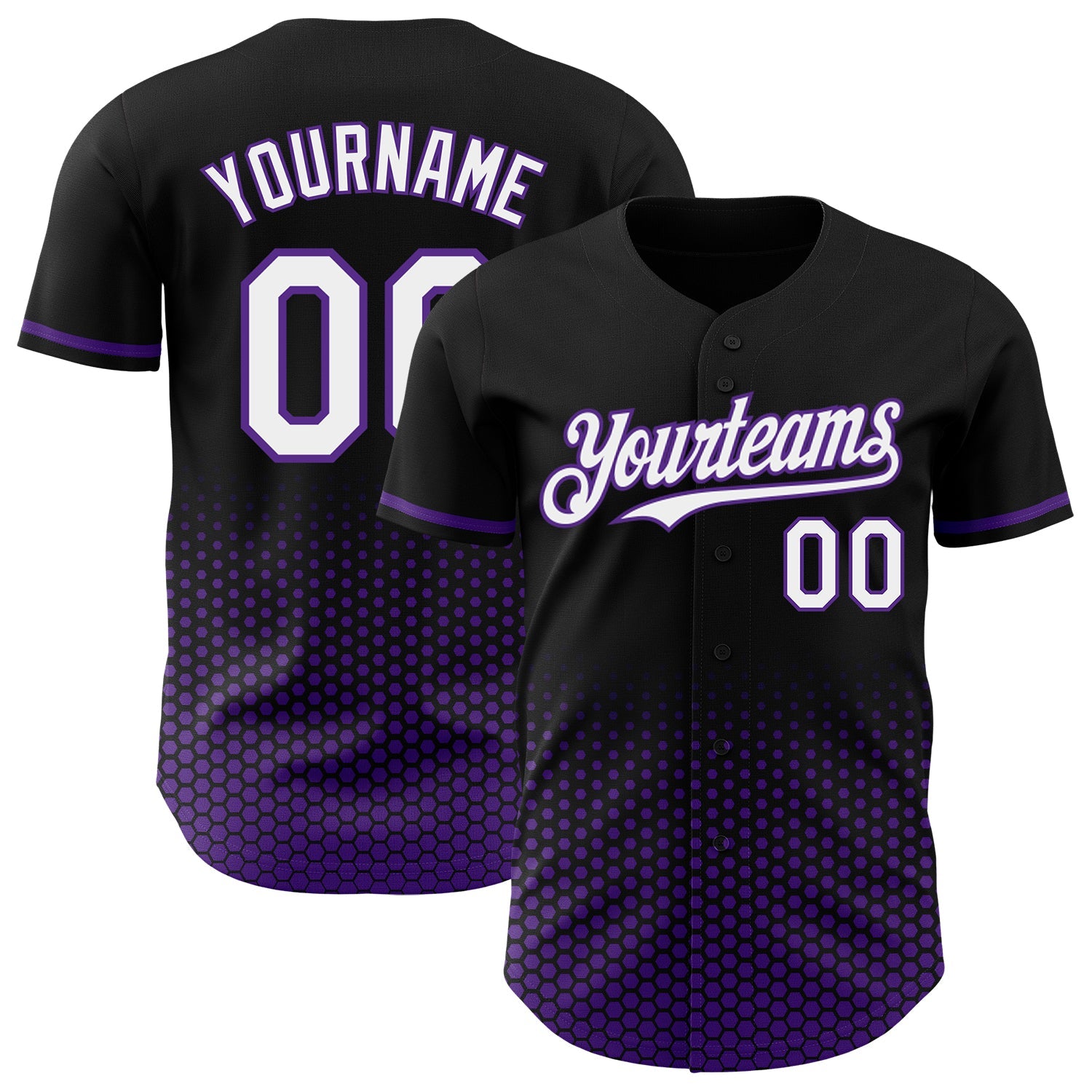 Custom Black White-Purple Geometric Hexagonal Dot Gradient Authentic Baseball Jersey - Main View