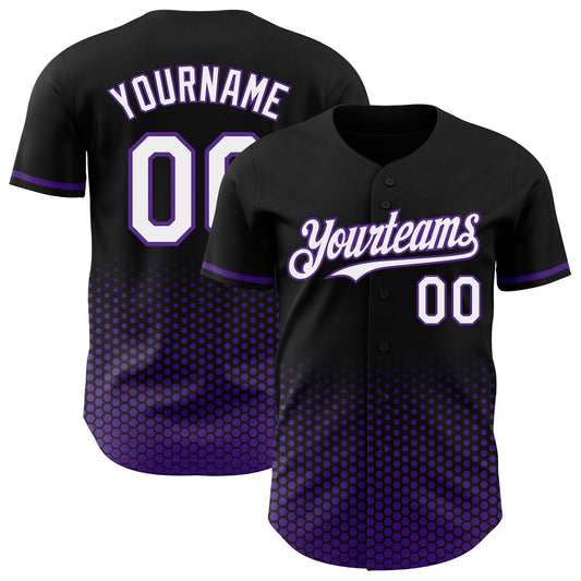 Custom Black White-Purple Geometric Hexagonal Dot Gradient Authentic Baseball Jersey - Main View