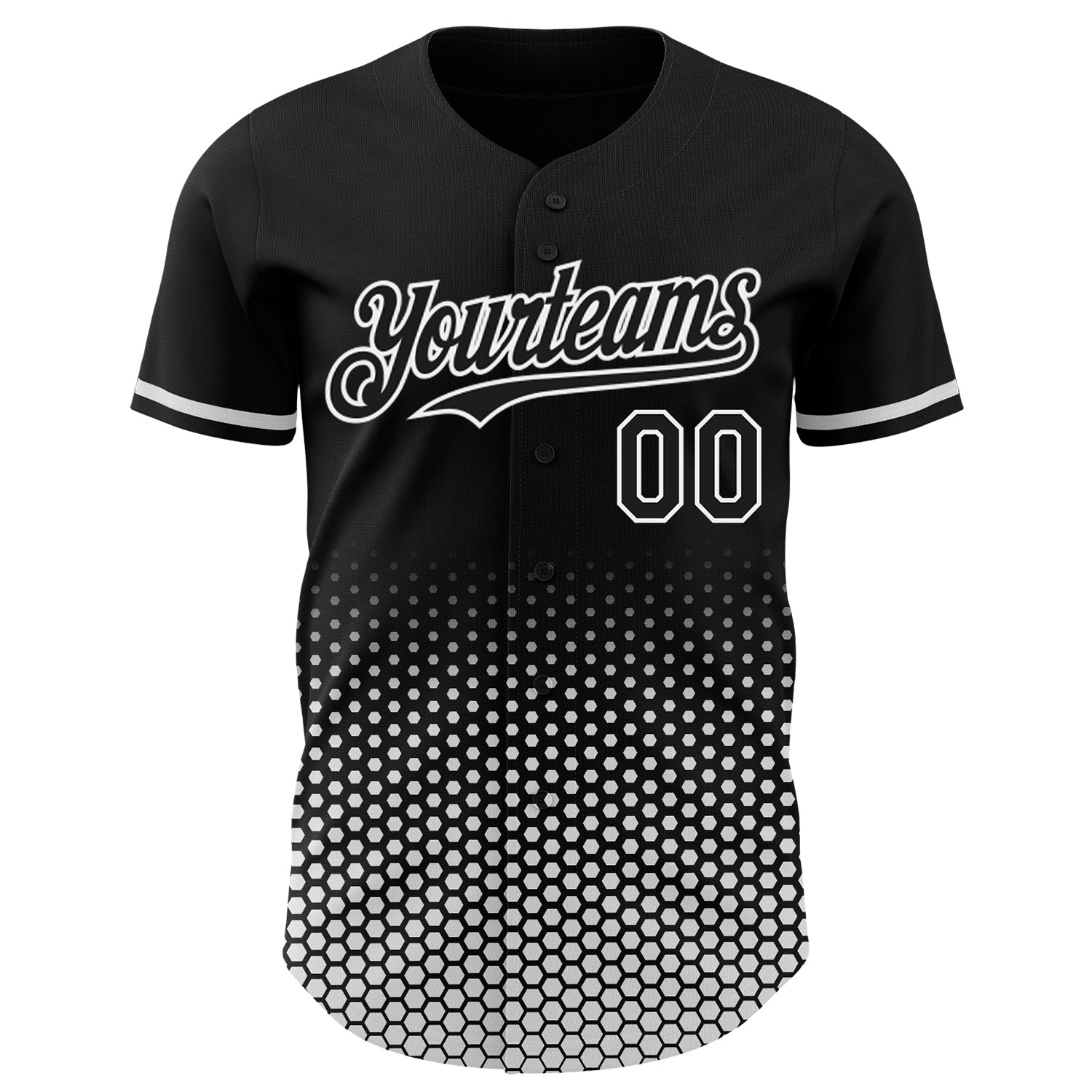 Custom Black-White Geometric Hexagonal Dot Gradient Authentic Baseball Jersey view 2